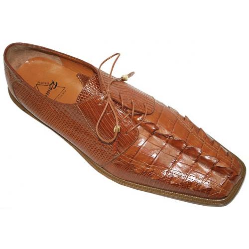 Romano "Terra" Cognac Genuine Triple Hornback Crocodile Tails/Lizard Shoes